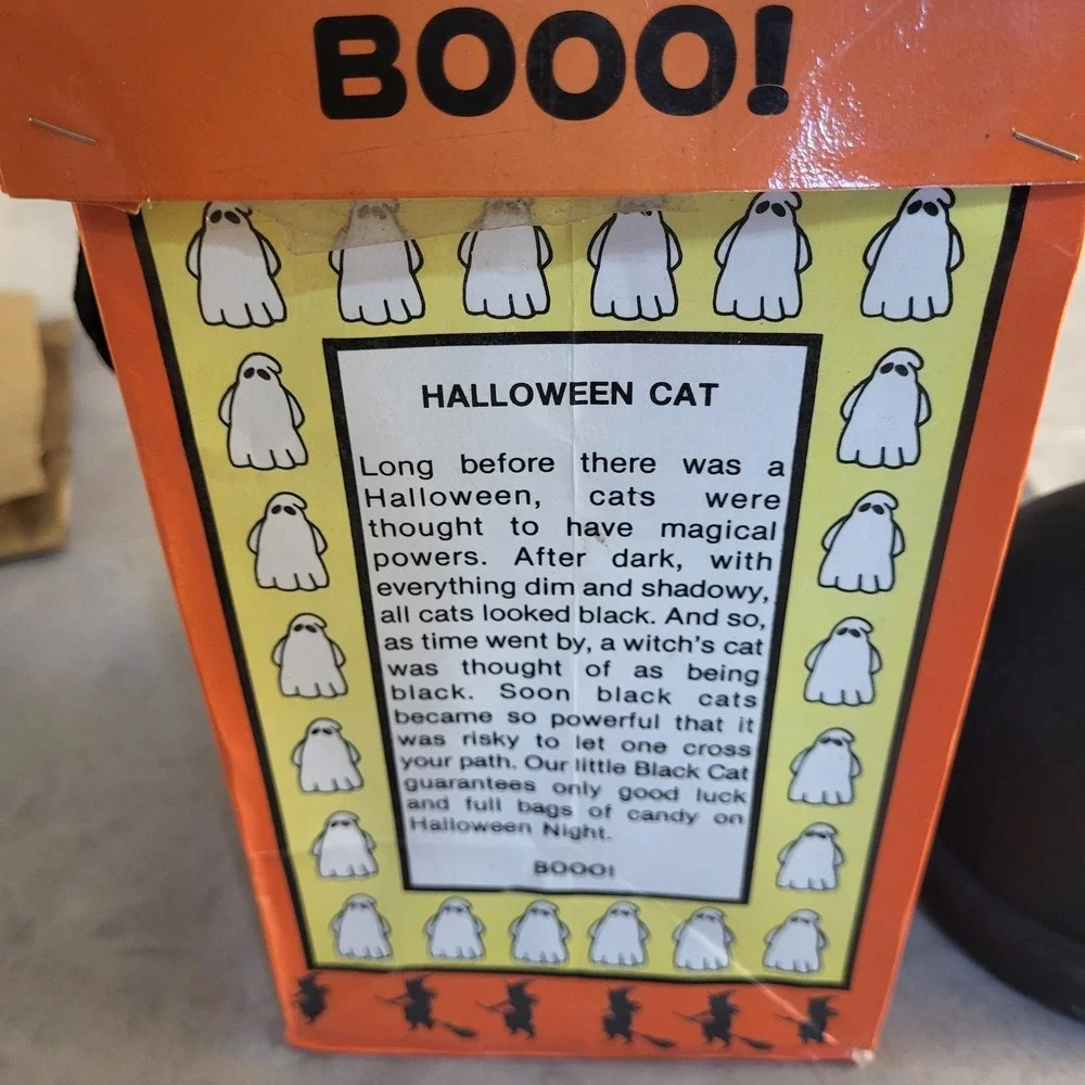 Vintage Halloween Black Cat Pumpkin Votive Tealight Holder Glowing Eyes